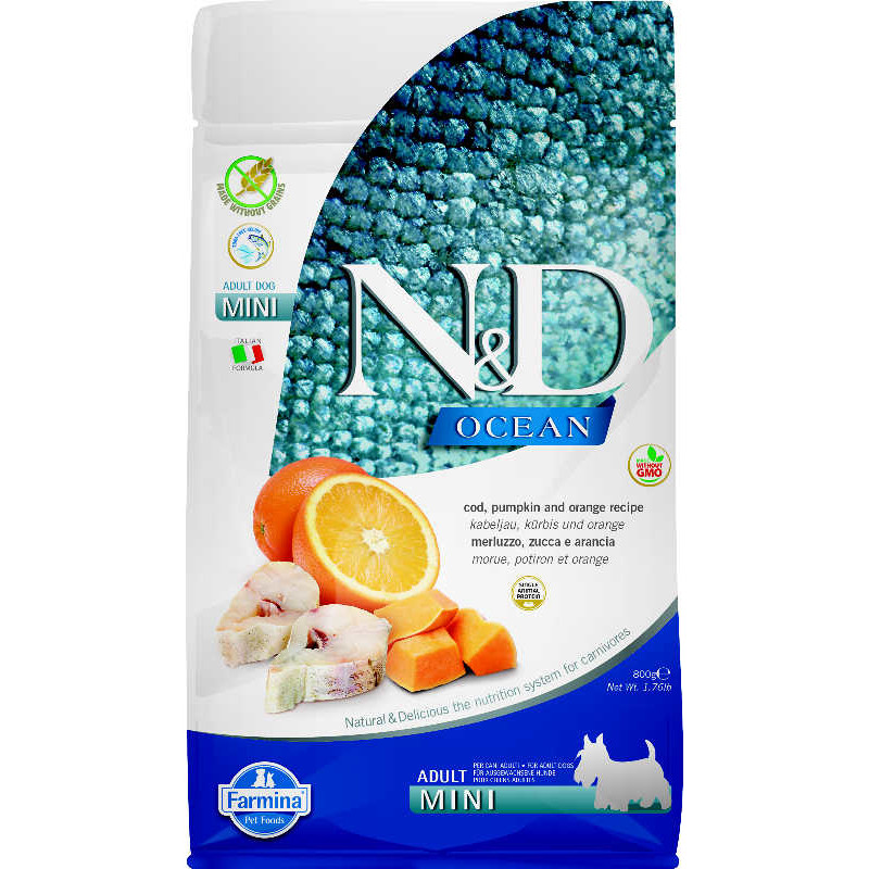 N&D OCEAN Dog GF Cod, Pumpkin & Orange Adult Mini 800 g
