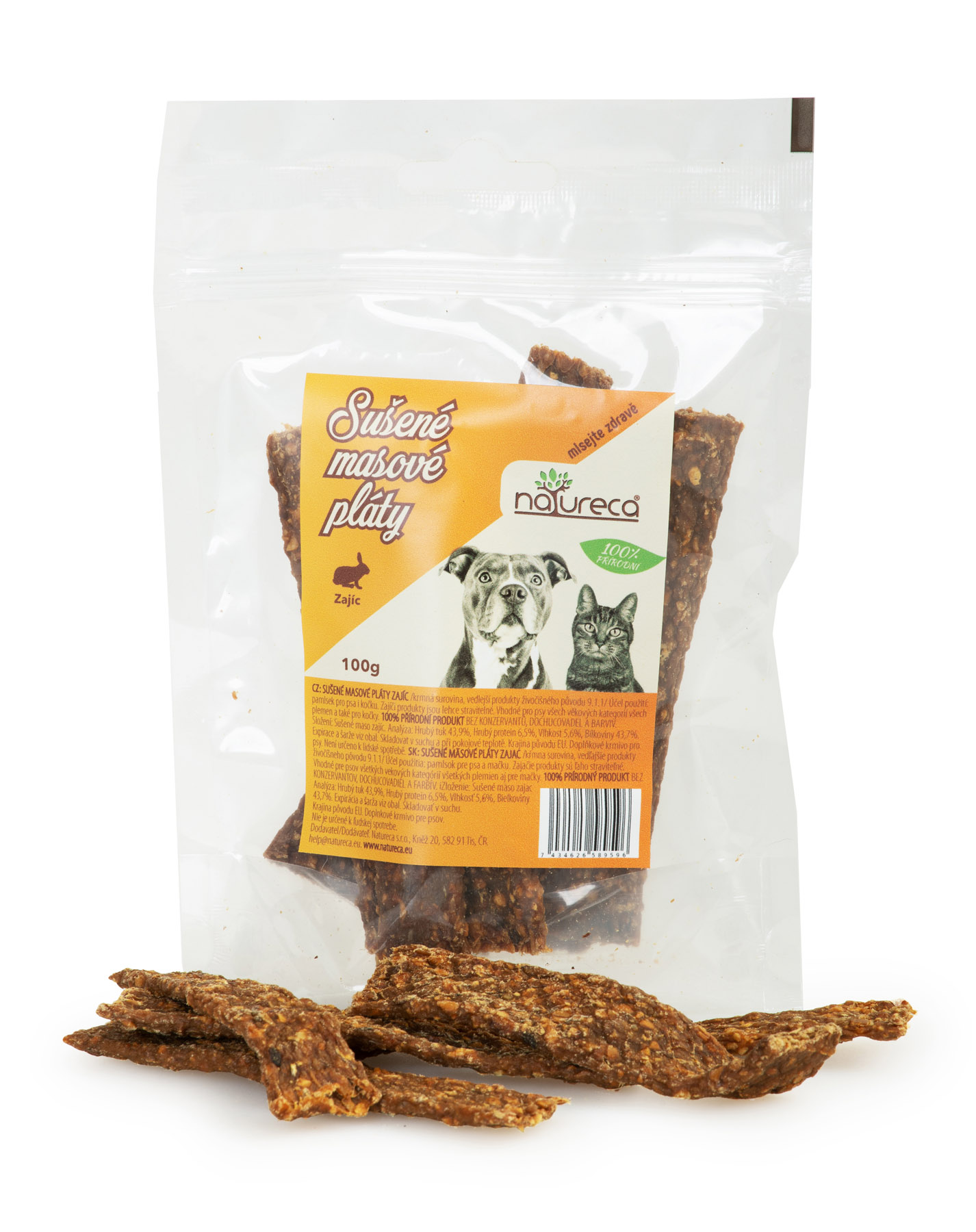 NATURECA Masové pláty Zajíc pochoutka pro psy a kočky 100g