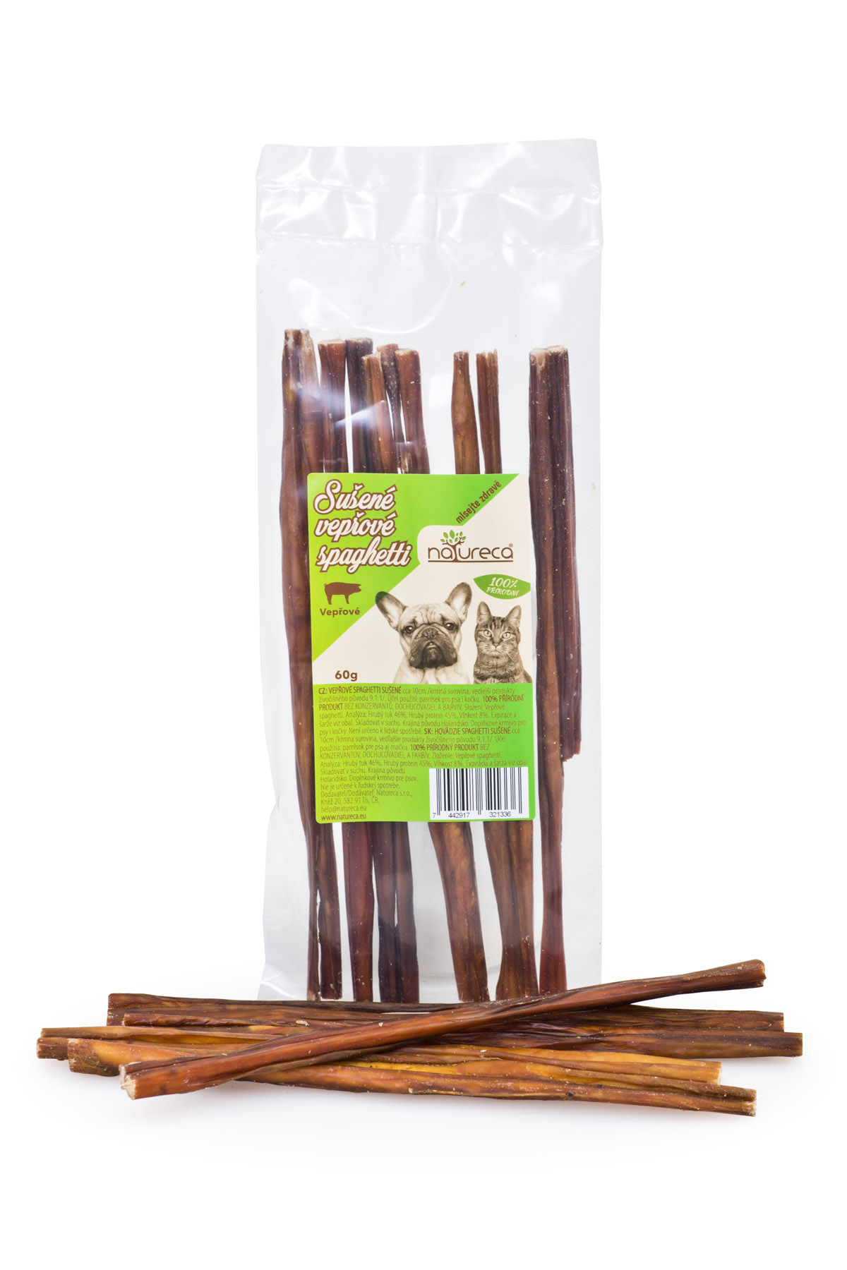 NATURECA Vepřové spaghetti sušené pochoutka pro psy a kočky 60g
