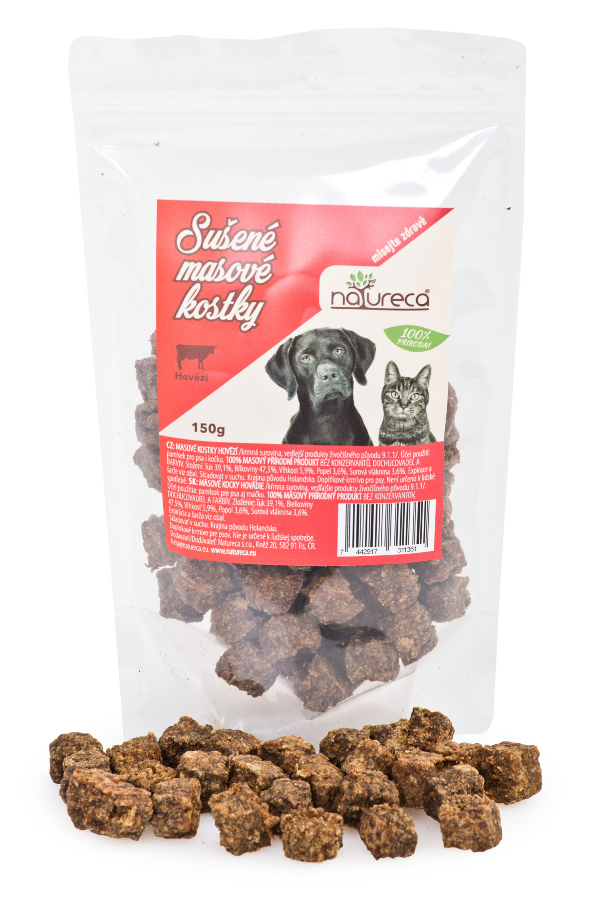NATURECA 100% masové kostky Hovězí pochoutka pro psy a kočky 150g
