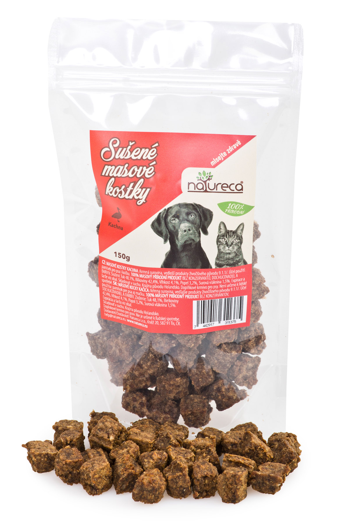 NATURECA 100% masové kostky Kachna pamlsek pro psy a kočky 150g