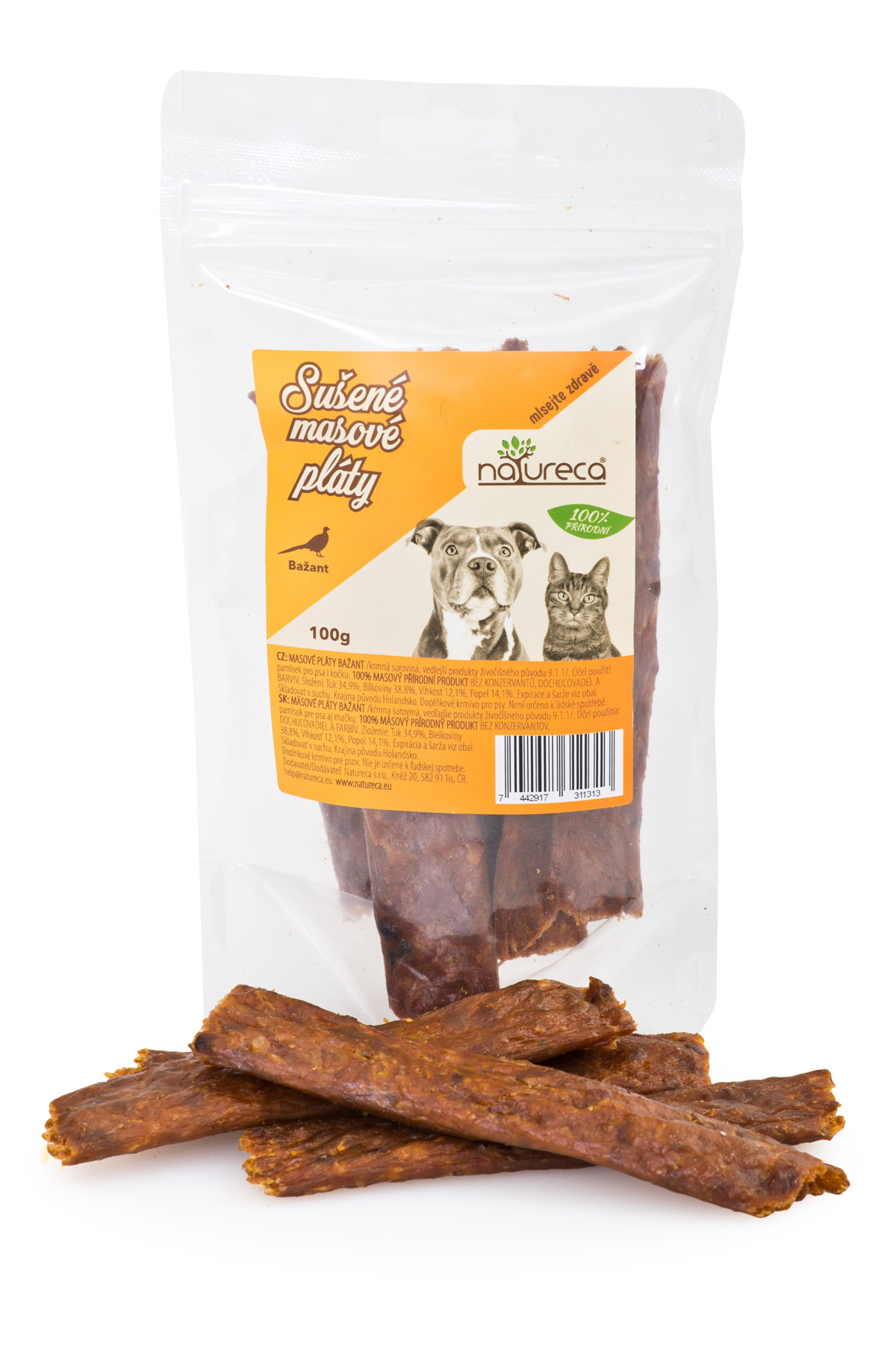 NATURECA 100% masové pláty Bažant pochoutka pro psy a kočky 100g