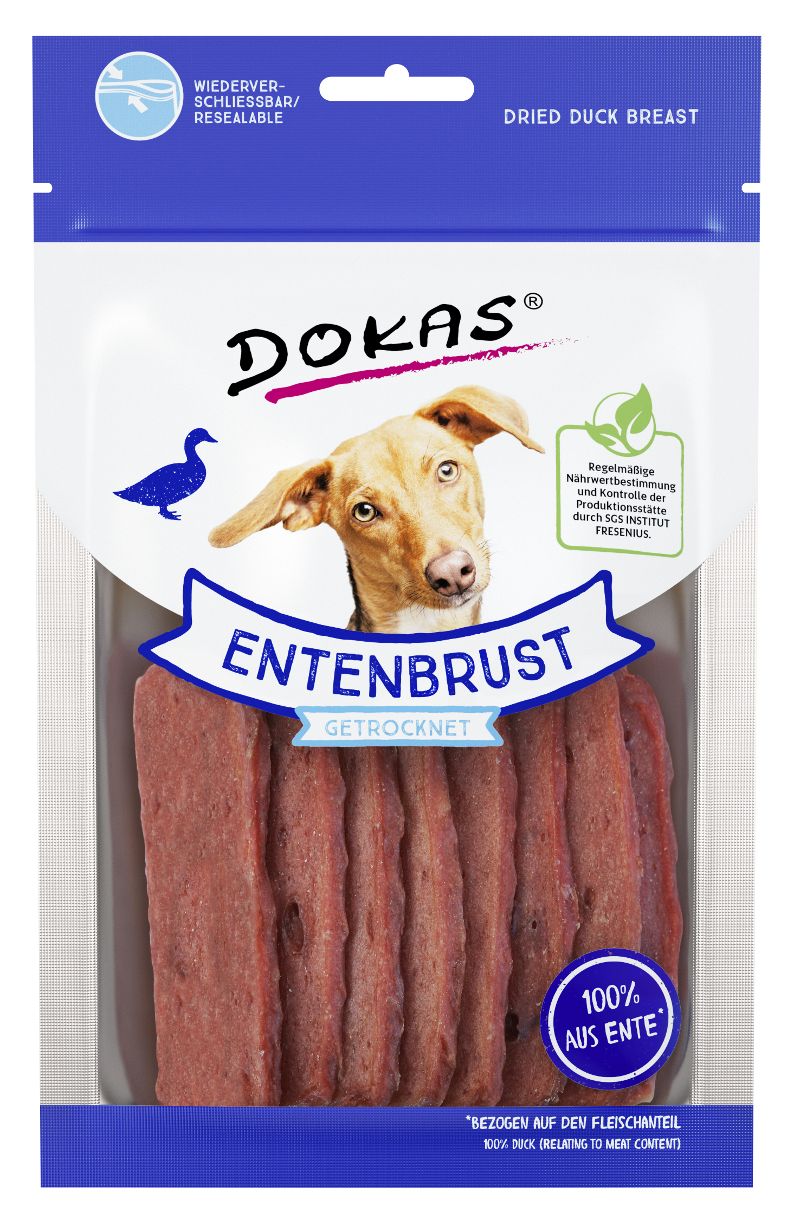 Dokas Kachní prsa plátky pochoutka pro psy 70g