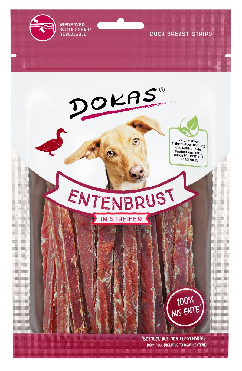 Dokas Kachní prsa proužky pochoutka pro psy 70g