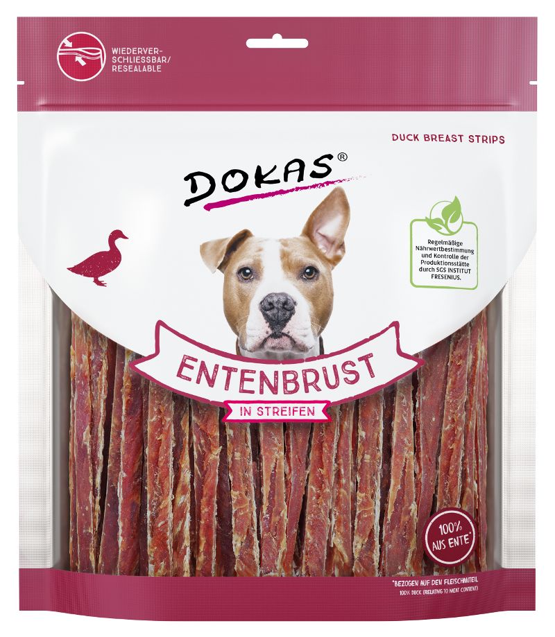 Dokas Kachní prsa proužky pochoutka pro psy 500g