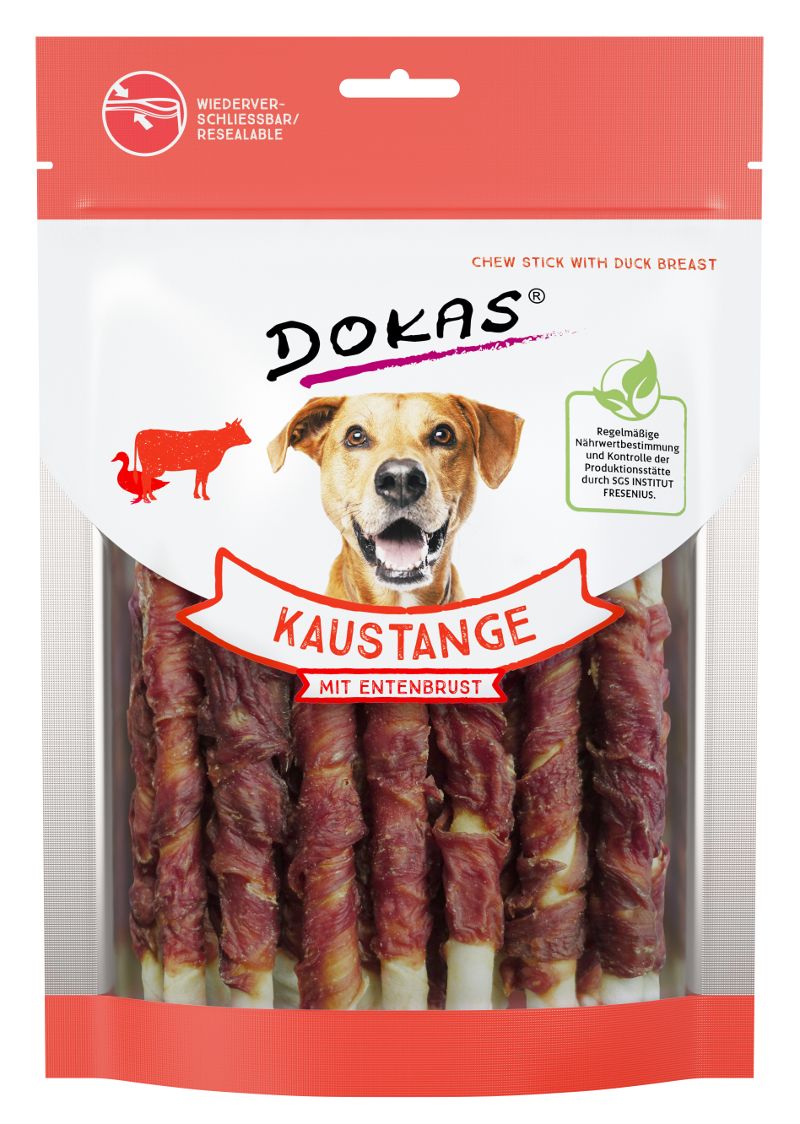 Dokas Tyčinky z hovězí kůže obalené kachním masem pochoutka pro psy 200g