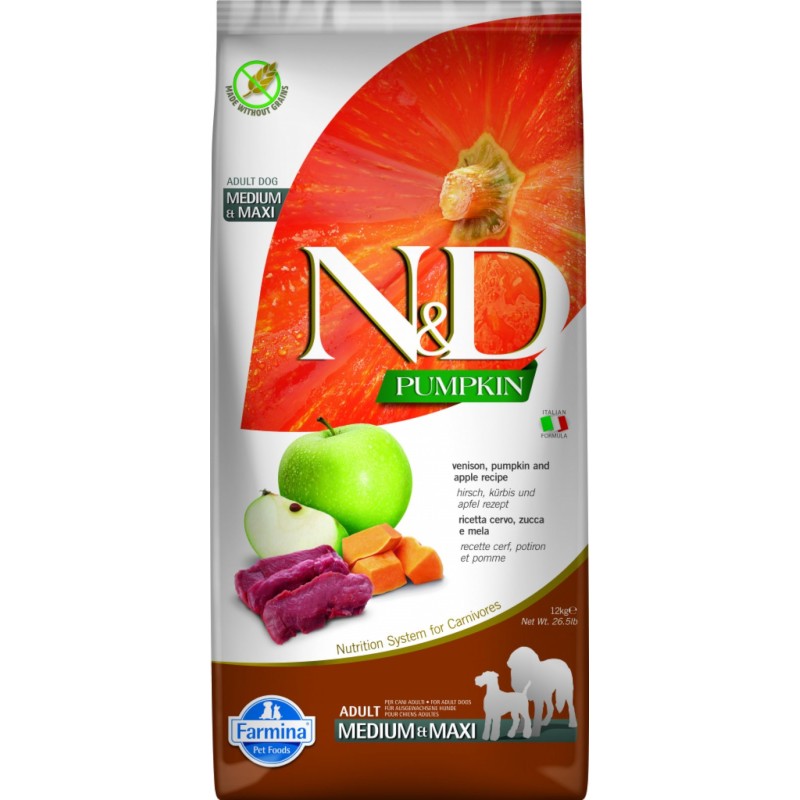 N&D Pumpkin DOG Adult M/L Venison & Apple 12kg