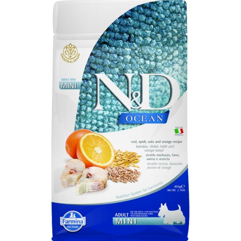 N&D OCEAN DOG LG Adult Mini Codfish & Orange 800g