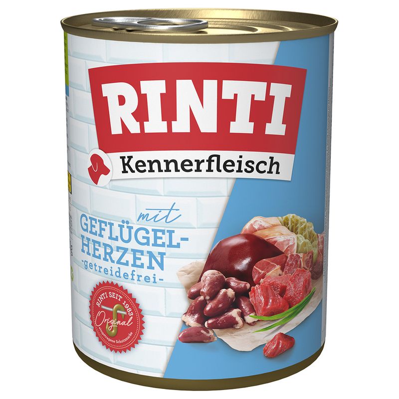 Rinti Dog Kennerfleisch konzerva Drůběží srdíčka 800g
