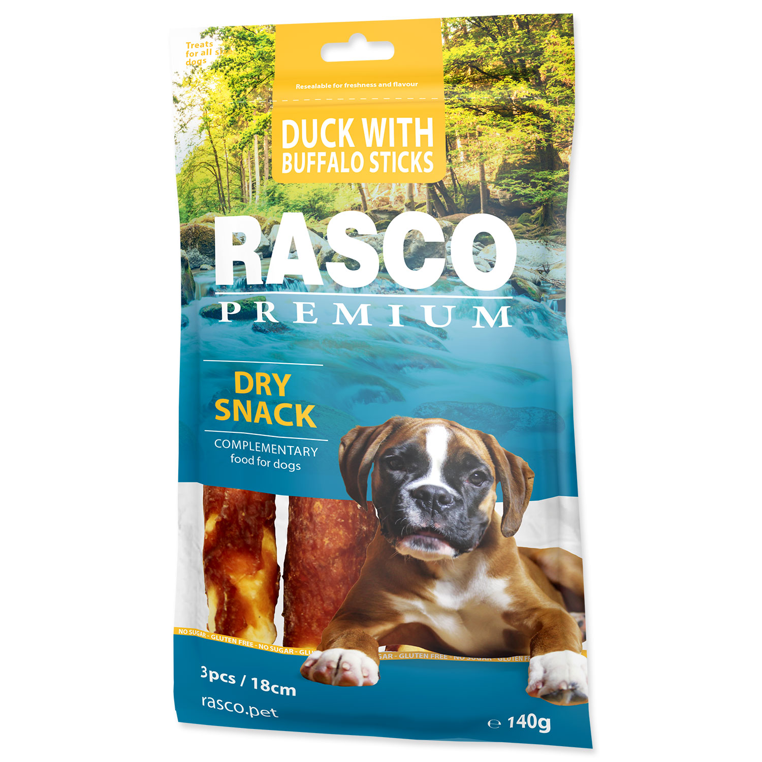 Rasco Premium 3 tyčinky bůvolí 18 cm obalené kachním masem 140 g
