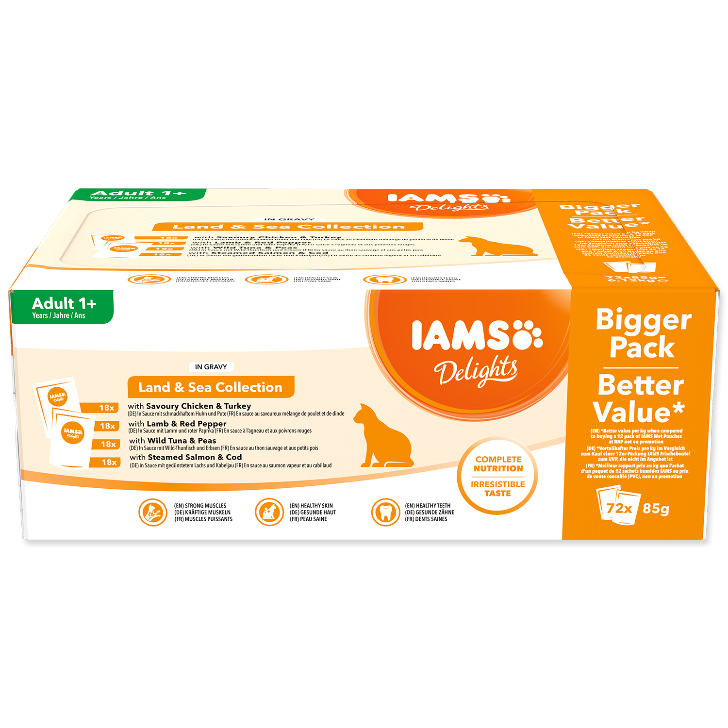 IAMS Delights mega balení kapsičky omáčka multipack 72x85g
