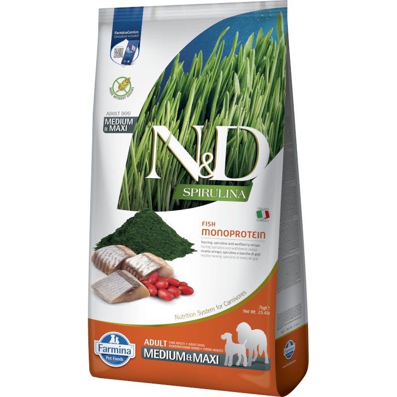 N&D SPIRULINA DOG Adult M/L Herring & Wolfberry 7kg