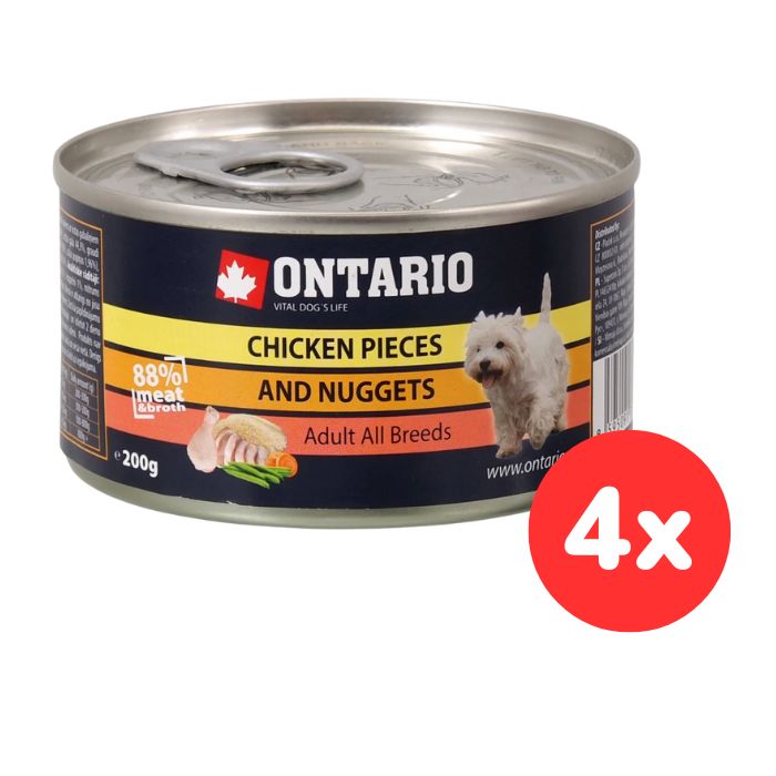 Konzerva ONTARIO Dog Chicken Pieces Chicken Nugget 4x200g