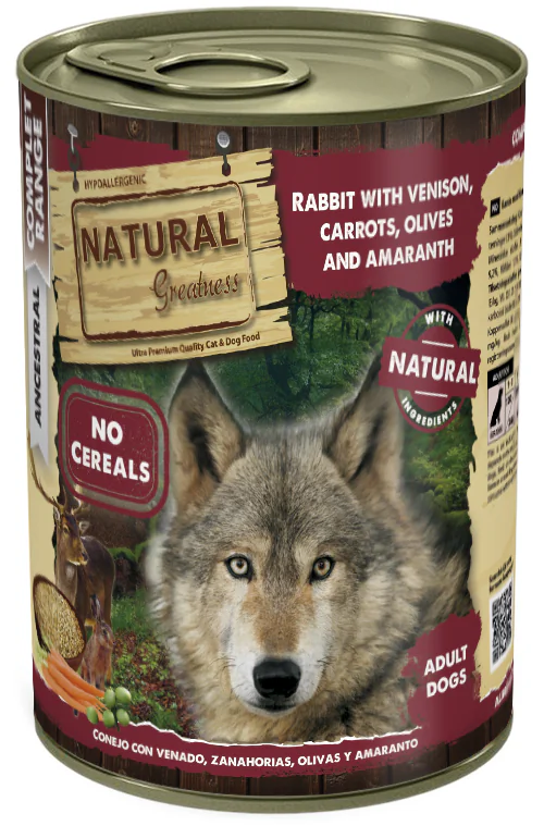 Natural Greatness králík, zvěřina, mrkev, olivy, amarant konzerva pro psy 400 g