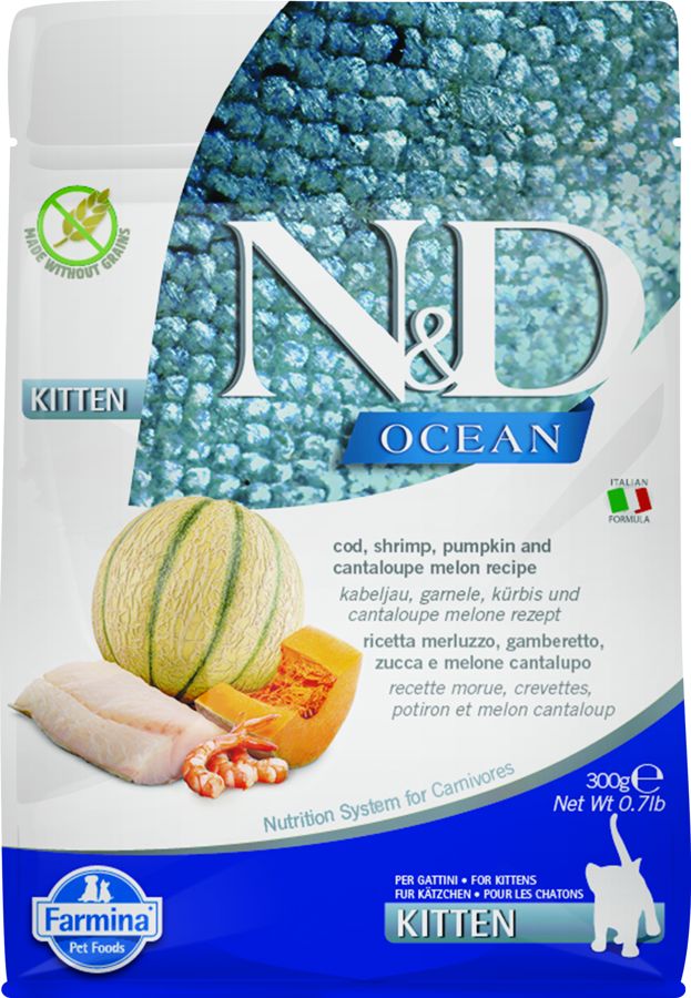 N&D OCEAN CAT Kitten Cod & Shrimp & Pumpkin&Melon 300g