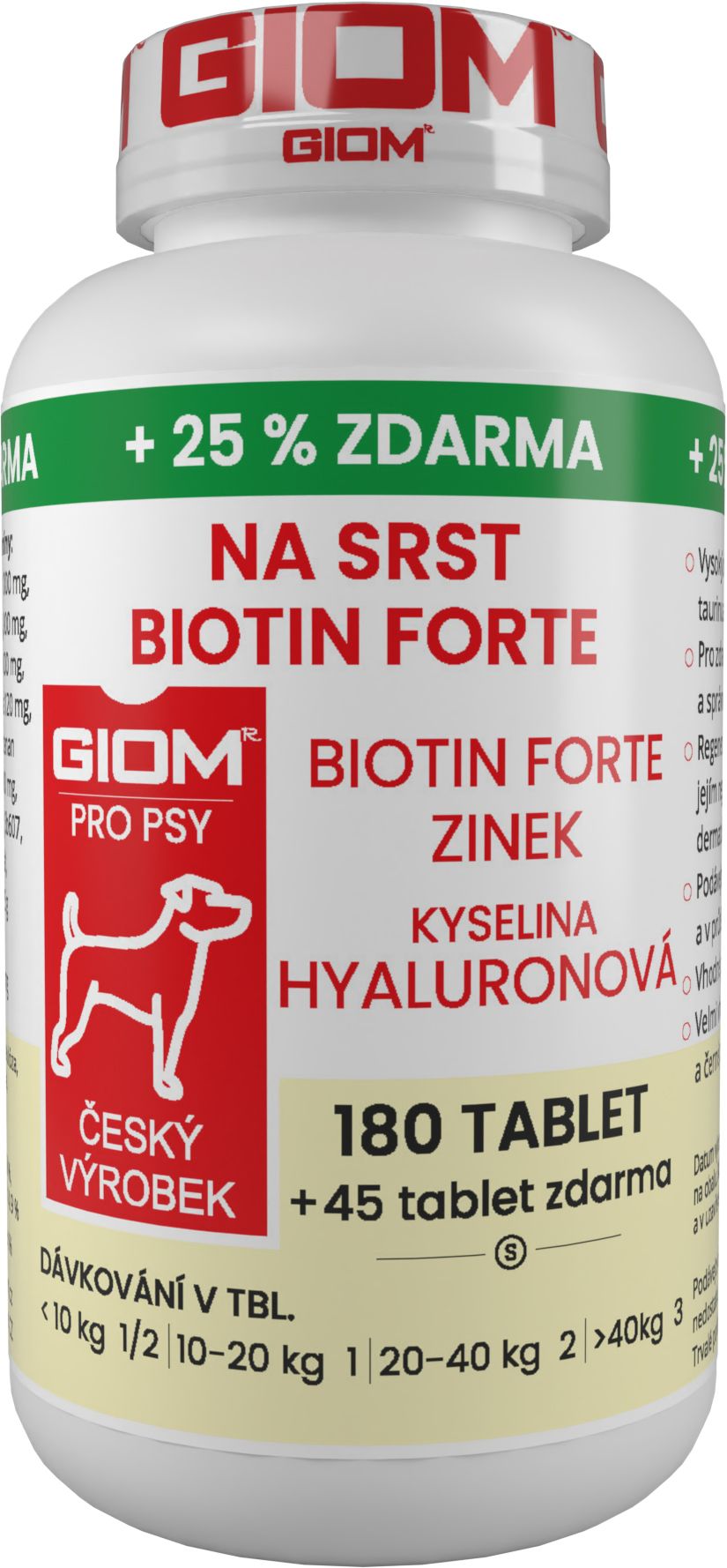 Giom S pes Na srst Biotin FORTE 180 tbl+25% zdarma