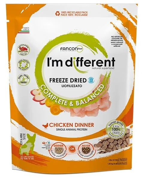 I'm different I´M DIFFERENT Chicken DINNER, mrazem sušené raw krmivo s kuřetem, 156 g