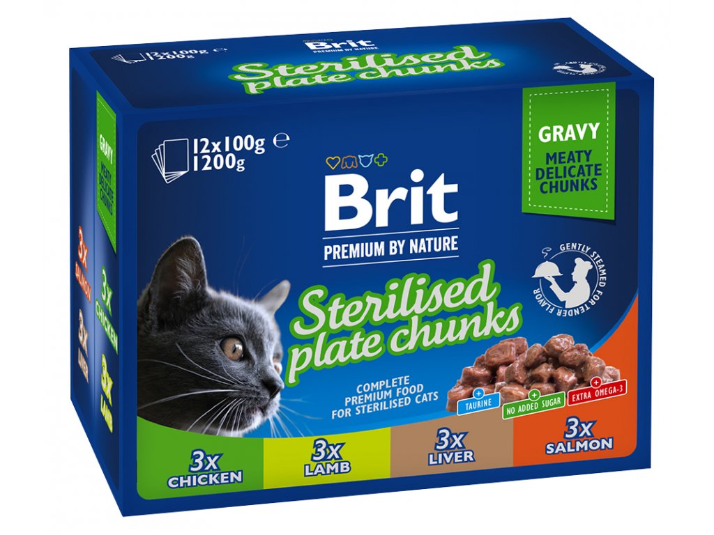 Brit Premium Cat kapsa Sterilised Plate 1200g(12x100g)