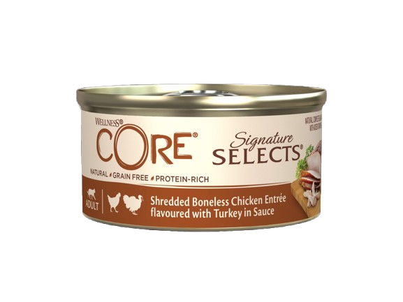 Konz.Wellness Core Cat Sign.Selec. Kureci kousky s krutou v omacce 79g