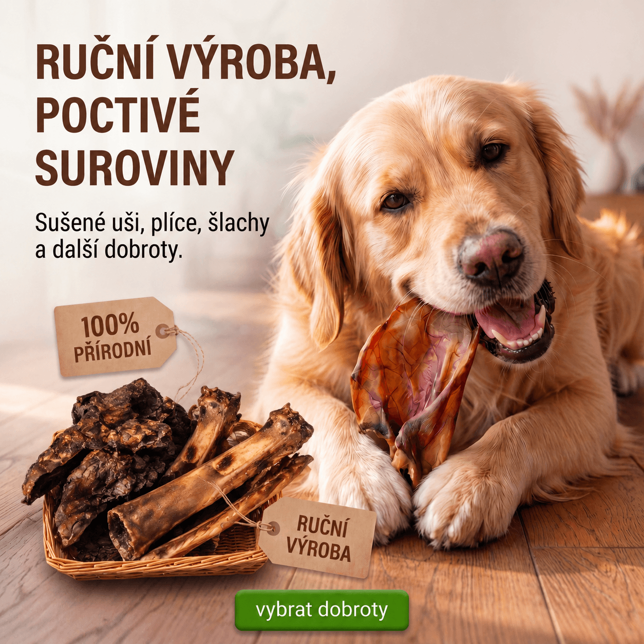 sušené ucho, plíce, šlachy pro psy