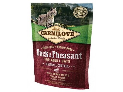 3756 carnilove cat duck pheasant for adult cats hairball control 400g