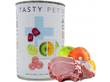 tasty-pet-premium-konzerva-pro-dospele-psy-a-stenata-s-jehnecim-a-veprovym-masem---masove-kulicky-400g