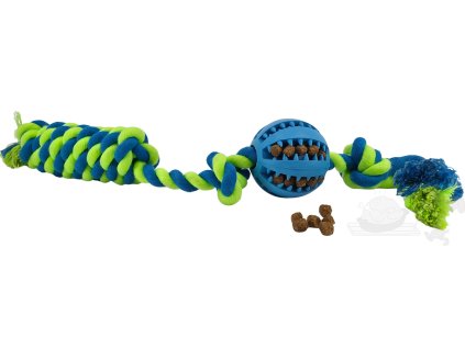 dentální míček na laně s rukojetí, vůně máty modrý