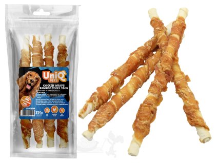 Velké tyče z hovězí kůže obalené kuřecím masem