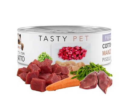 premium konzerva pro kočky paté z hovězího masa s hráškem a mrkví, gr.free 85