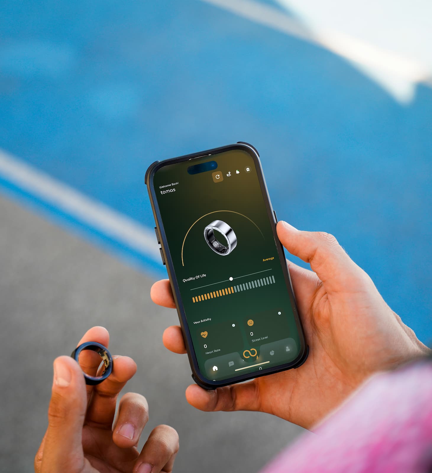 Man checking app at start of his day