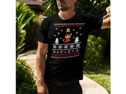 Mario christmass 8bit Pánské tričko s potiskem černé