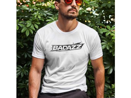 BADAZZ Logo Velké Pánské mockup bílé