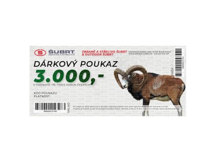 Dárkový poukaz 3000 kč zbraně šubrt