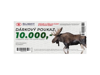 Dárkový poukaz 10000 kč zbraně šubrt