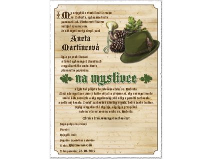 Pasovací list na myslivce - žena