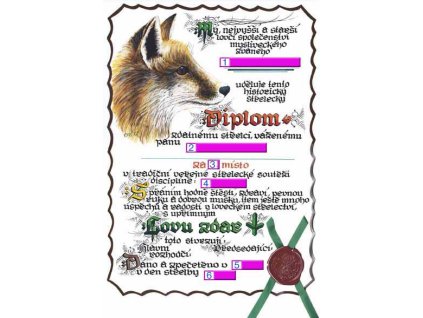 Diplom pro střelecké soutěže liška A3