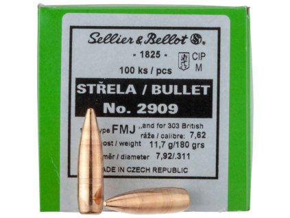 střela 2909 FMJ 11,7g (180gr) -  7,62 / 303 British